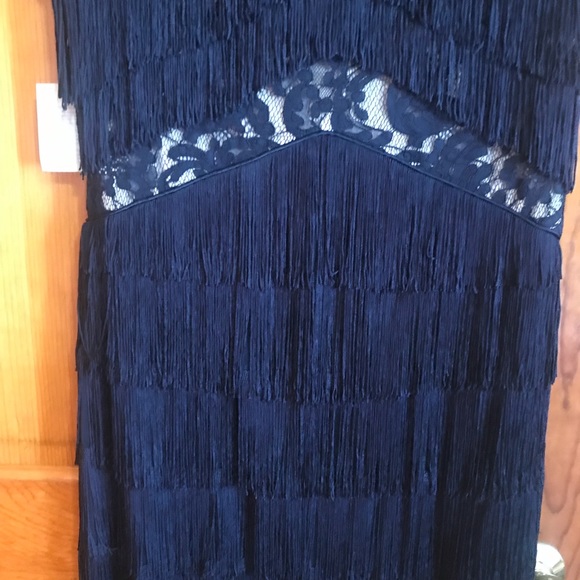 From Bloomingdale’s navy long evening gown with all fringes and fully lined - Picture 12 of 17